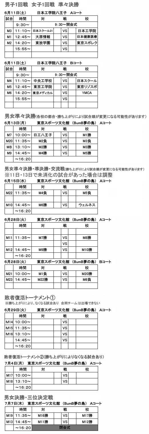 第21回全国専門学校バスケットボール選手権大会東京都予選（2016年度東京都専門学校バスケットボール選手権大会） 組み合わせ2