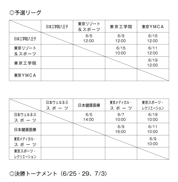 第37回東京都専門学校春季サッカー大会（1部） 組み合わせ